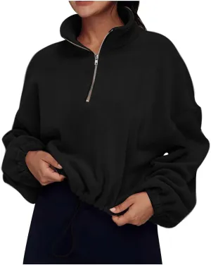 Ceboyel Womens Oversized Sweatshirt 2023 Half Zip Pullover Sweaters Drawstring Cropped Hoodie Trendy Y2K Teen Girls Clothes