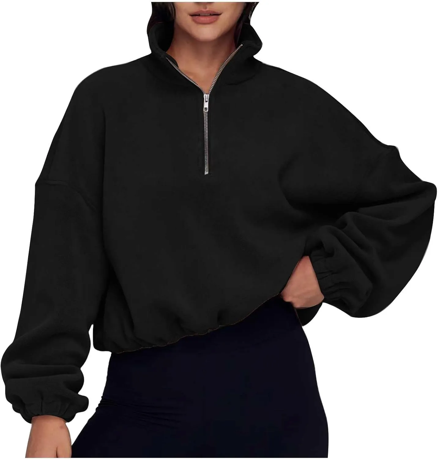 Ceboyel Womens Oversized Sweatshirt 2023 Half Zip Pullover Sweaters Drawstring Cropped Hoodie Trendy Y2K Teen Girls Clothes