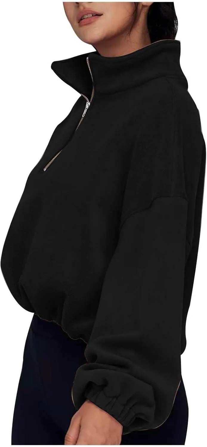 Ceboyel Womens Oversized Sweatshirt 2023 Half Zip Pullover Sweaters Drawstring Cropped Hoodie Trendy Y2K Teen Girls Clothes