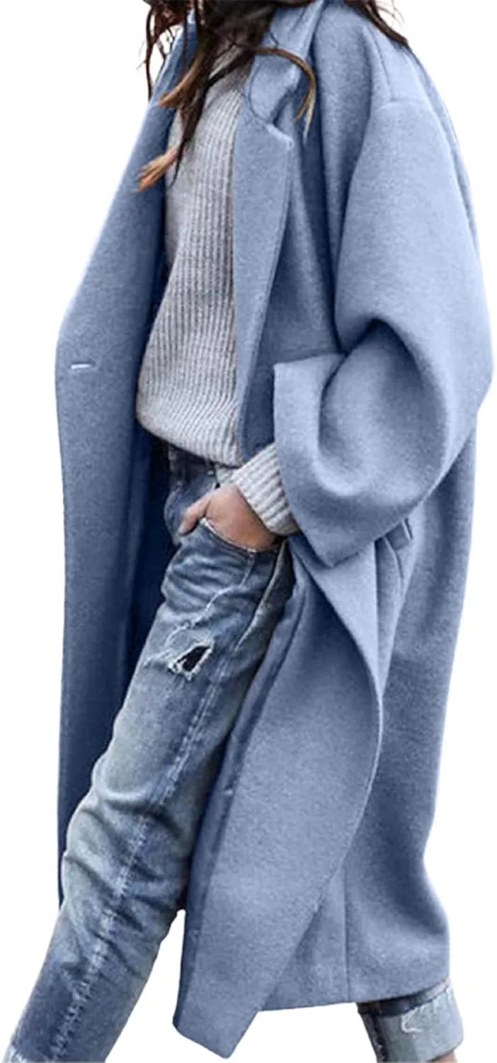 CHARTOU Women's Oversized Notched Collar Wool Blend Single Breast Midi Long Trench Coat