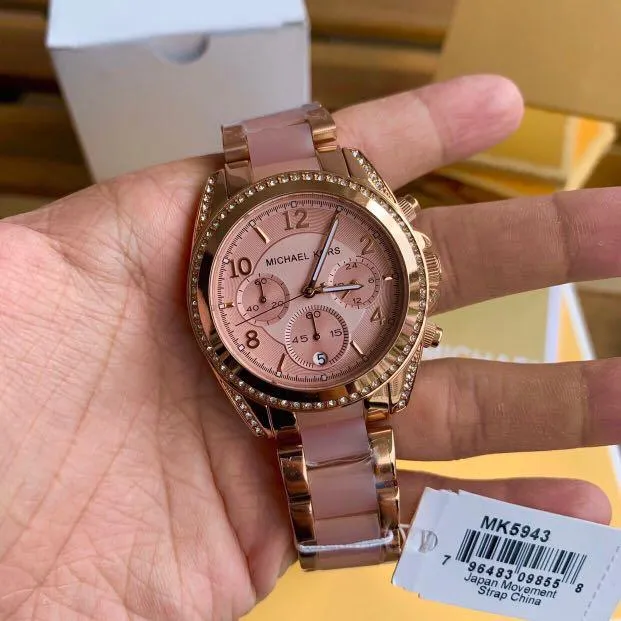 Chosmogragh Watch With Rose Gold Metal Case & Pink Dial Dated Multicolor Strap Watch For Women's Design For Girl Or Woman Best Gift Date Watch- MK-3607