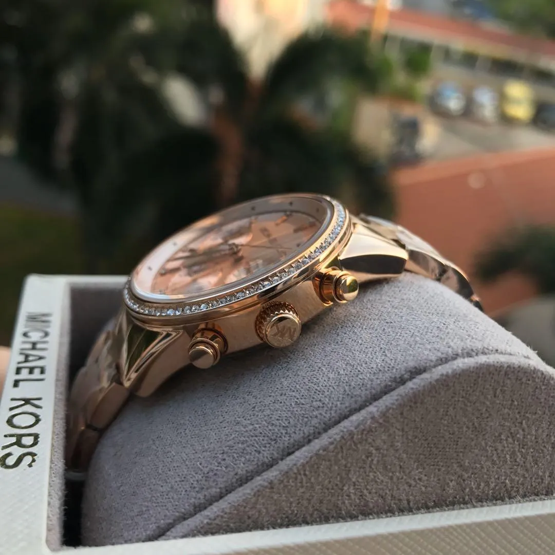 Chosmogragh Watch With Rose Gold Metal Case & Pink Dial Dated Multicolor Strap Watch For Women's Design For Girl Or Woman Best Gift Date Watch- MK-3607