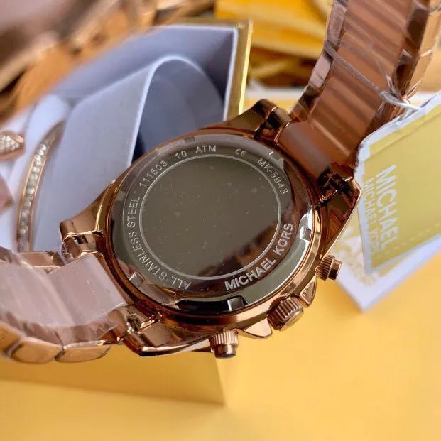 Chosmogragh Watch With Rose Gold Metal Case & Pink Dial Dated Multicolor Strap Watch For Women's Design For Girl Or Woman Best Gift Date Watch- MK-3607