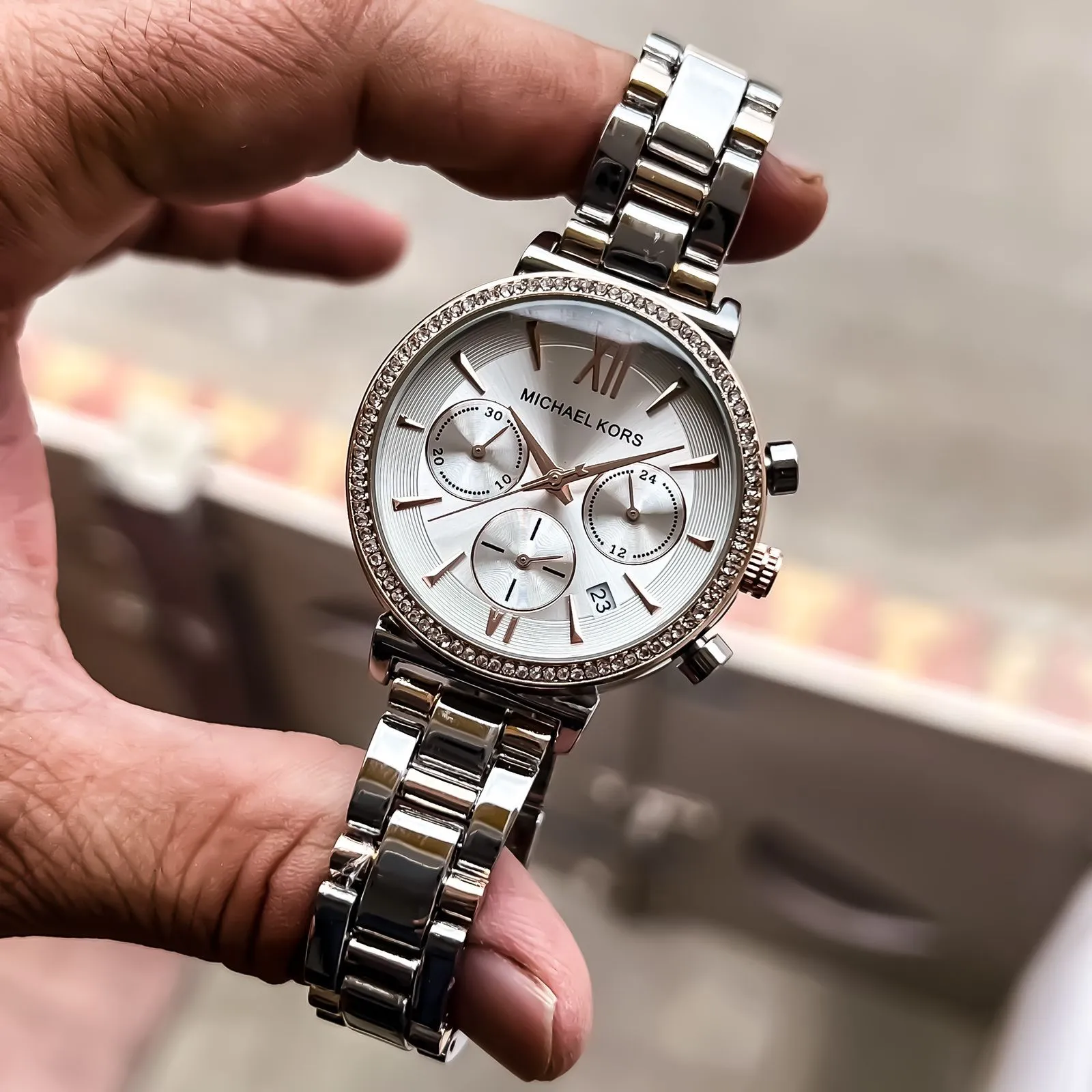 Chosmogragh Watch With Stainless Steel Case And White Dial Dated Multicolor Strap Watch For Women's Design For Girl Or Woman Best Gift Date Watch MK-6558