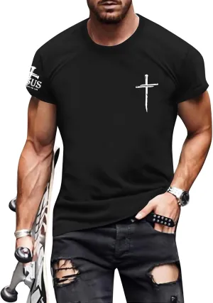Christian Shirts for Men Oversized Jesus Shirt Faith Cross Graphic Tees God Religious Gifts Short Sleeve Tops