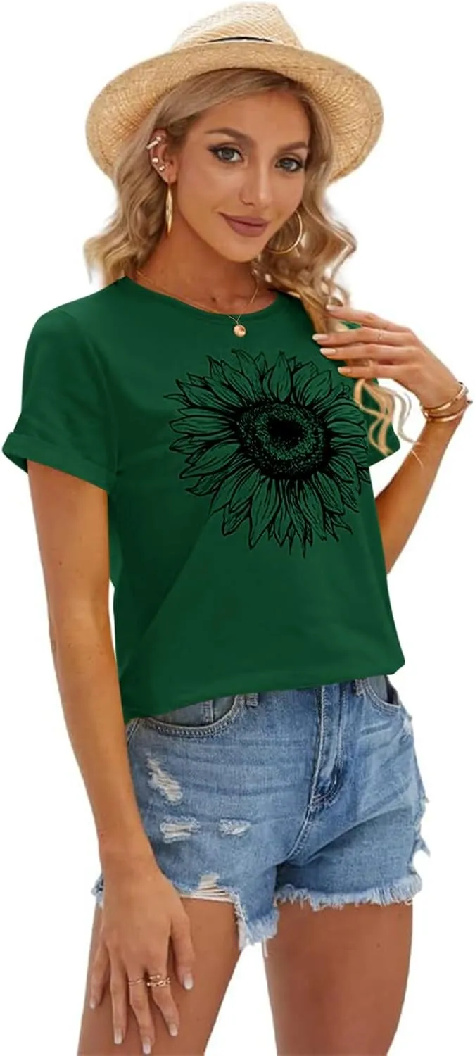Cicy Bell Women's T Shirts Short Sleeve Tees Sunflower Graphic Loose Summer Tops