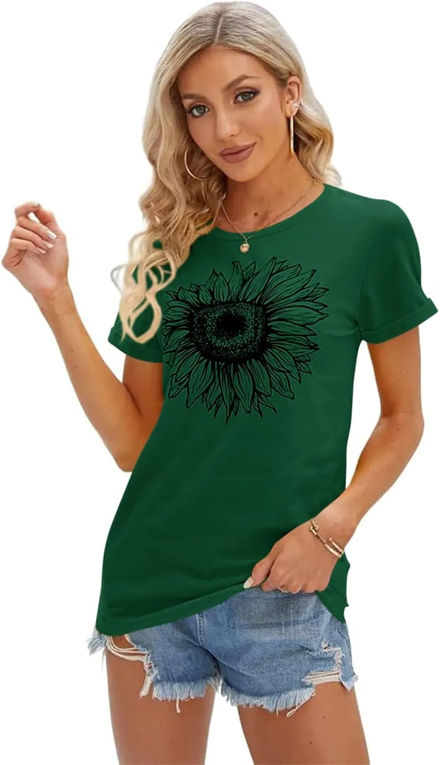Cicy Bell Women's T Shirts Short Sleeve Tees Sunflower Graphic Loose Summer Tops