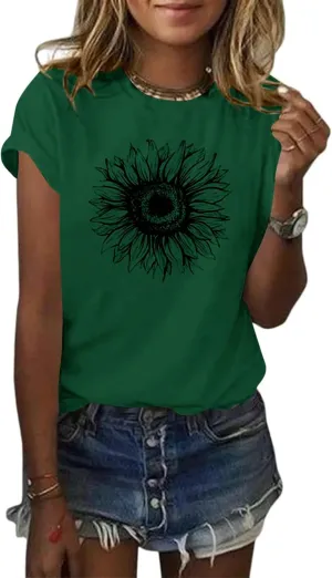 Cicy Bell Women's T Shirts Short Sleeve Tees Sunflower Graphic Loose Summer Tops