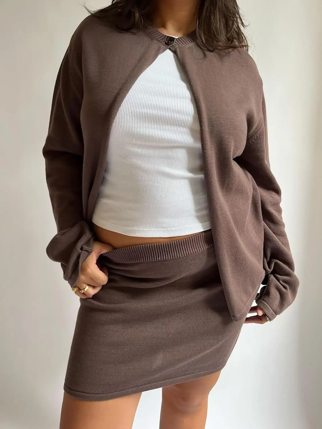 Cioatin Women Y2K One Button Up Open Front Knit Sweater Cardigan Crew Neck Long Sleeve Pullover Shirts Going Out Outfits