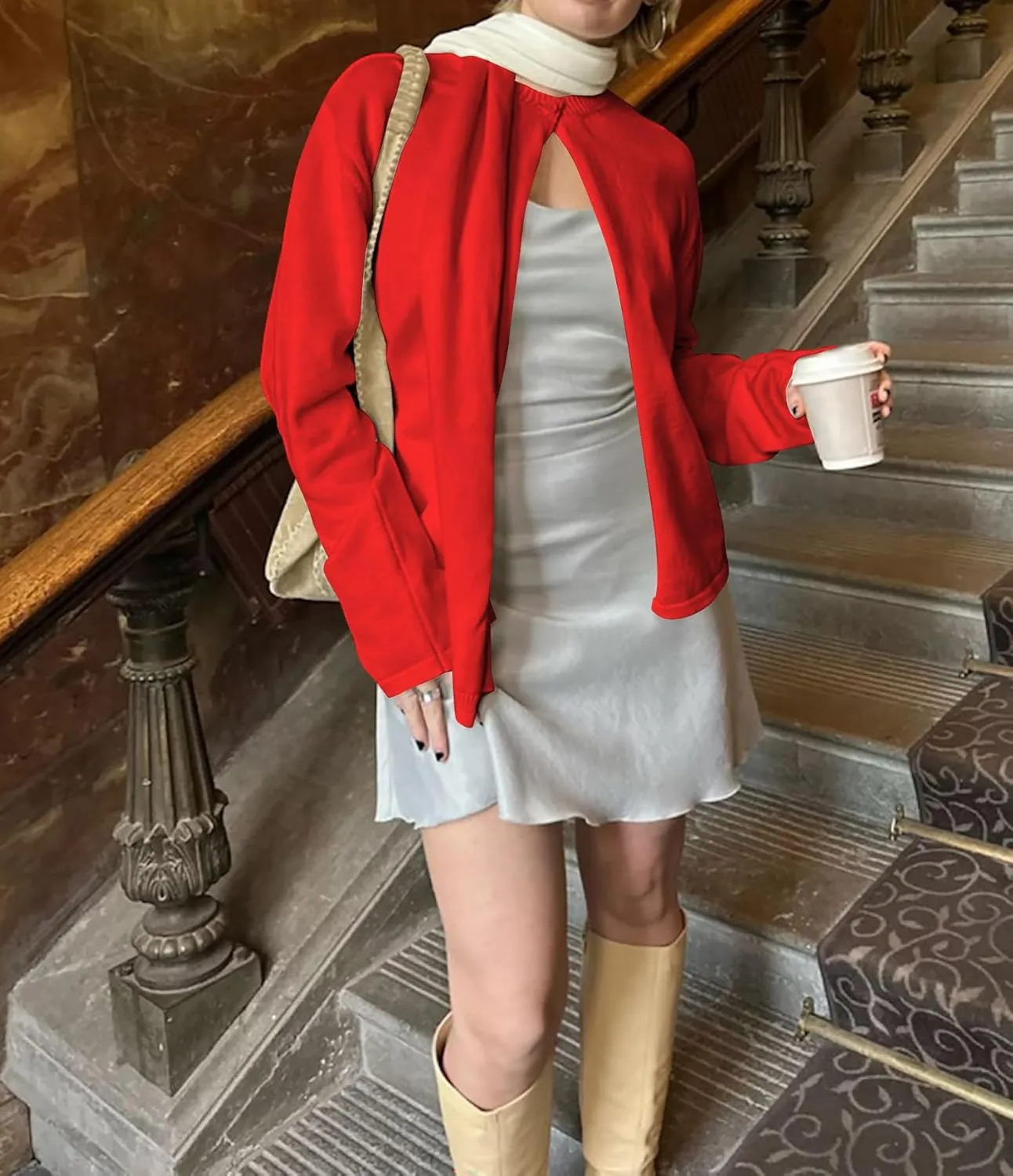 Cioatin Women Y2K One Button Up Open Front Knit Sweater Cardigan Crew Neck Long Sleeve Pullover Shirts Going Out Outfits