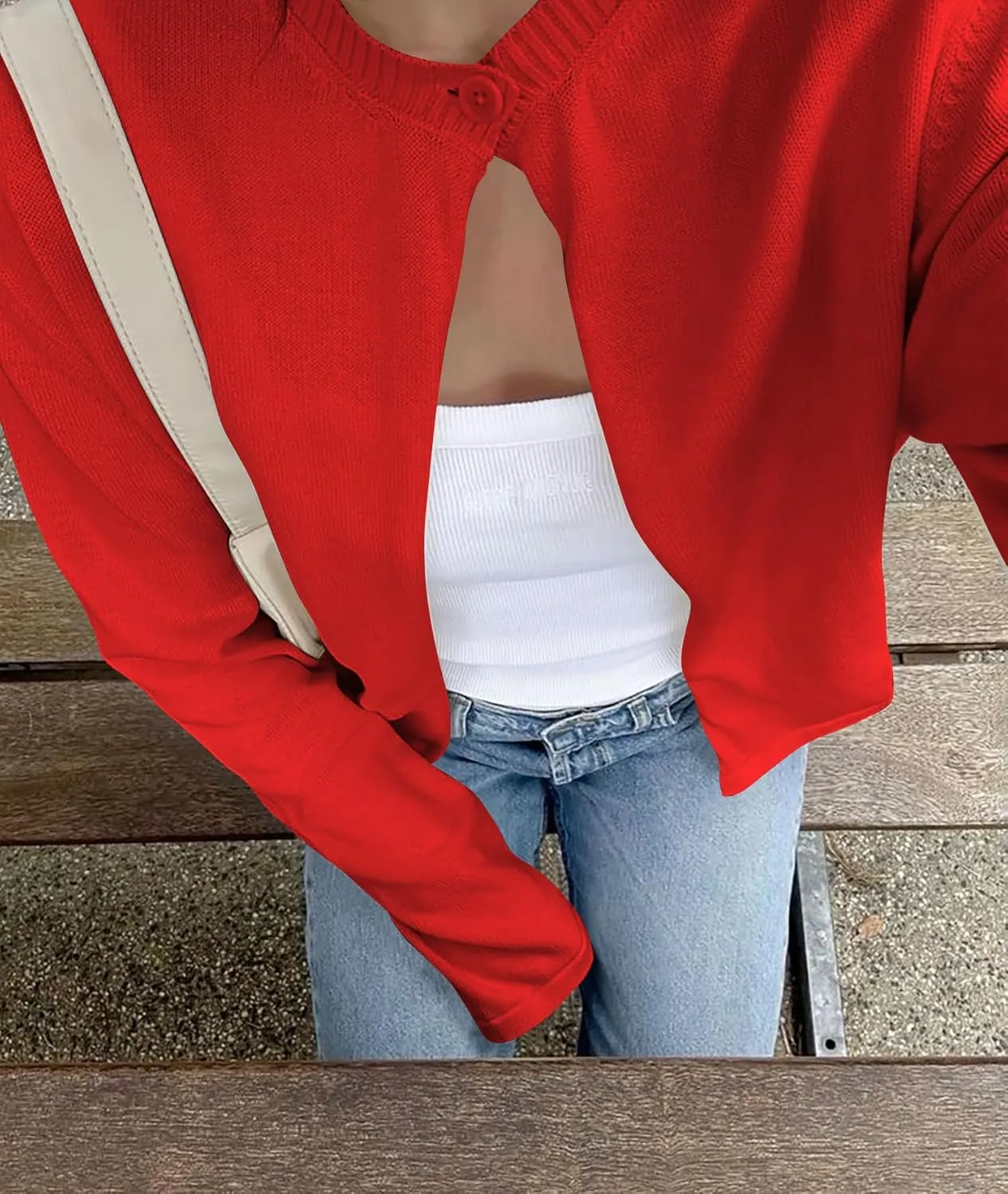 Cioatin Women Y2K One Button Up Open Front Knit Sweater Cardigan Crew Neck Long Sleeve Pullover Shirts Going Out Outfits