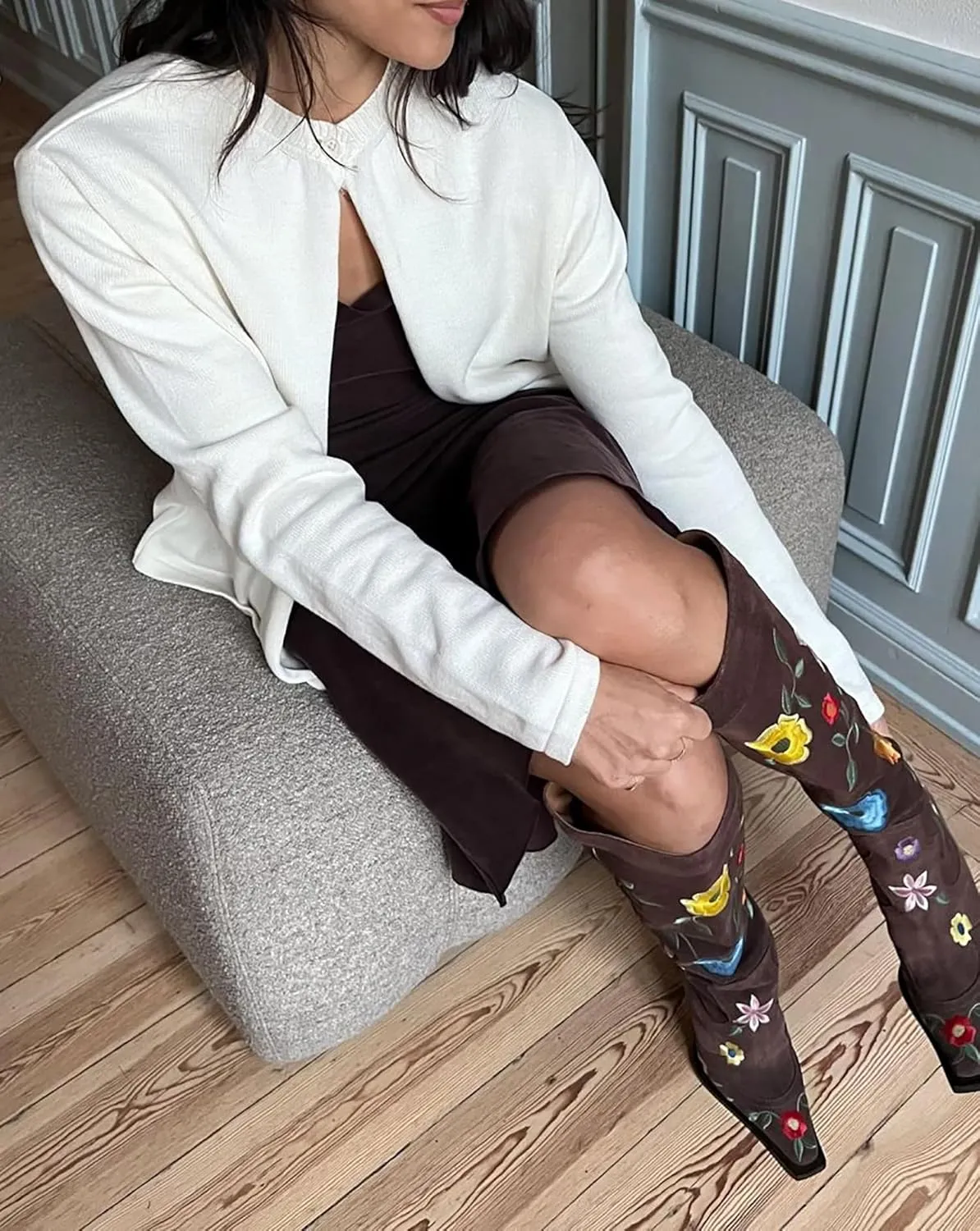 Cioatin Women Y2K One Button Up Open Front Knit Sweater Cardigan Crew Neck Long Sleeve Pullover Shirts Going Out Outfits