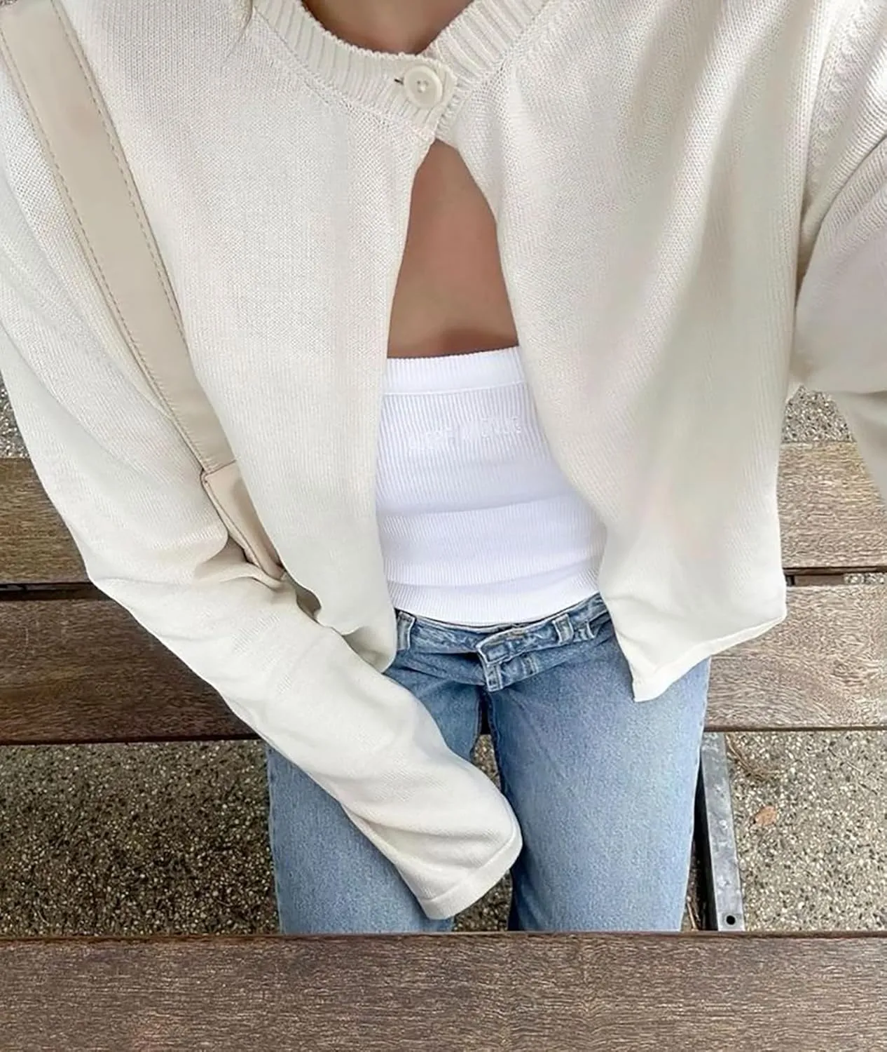 Cioatin Women Y2K One Button Up Open Front Knit Sweater Cardigan Crew Neck Long Sleeve Pullover Shirts Going Out Outfits