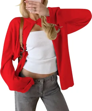 Cioatin Women Y2K One Button Up Open Front Knit Sweater Cardigan Crew Neck Long Sleeve Pullover Shirts Going Out Outfits