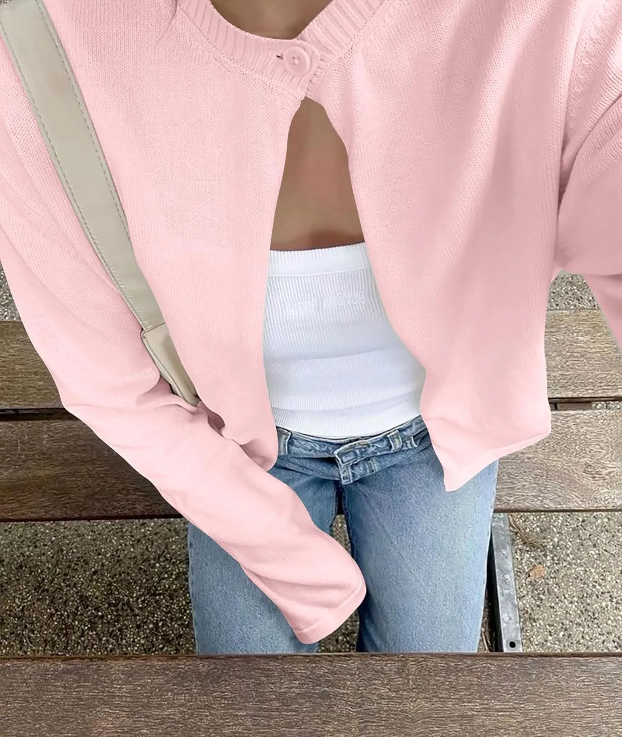 Cioatin Women Y2K One Button Up Open Front Knit Sweater Cardigan Crew Neck Long Sleeve Pullover Shirts Going Out Outfits