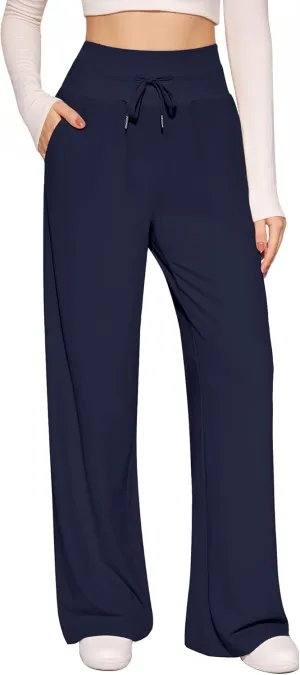 CLOZOZ Wide Leg Casual Pants for Women Trouser Pants Elastic Palazzo Pants with Adjustable Drawstring