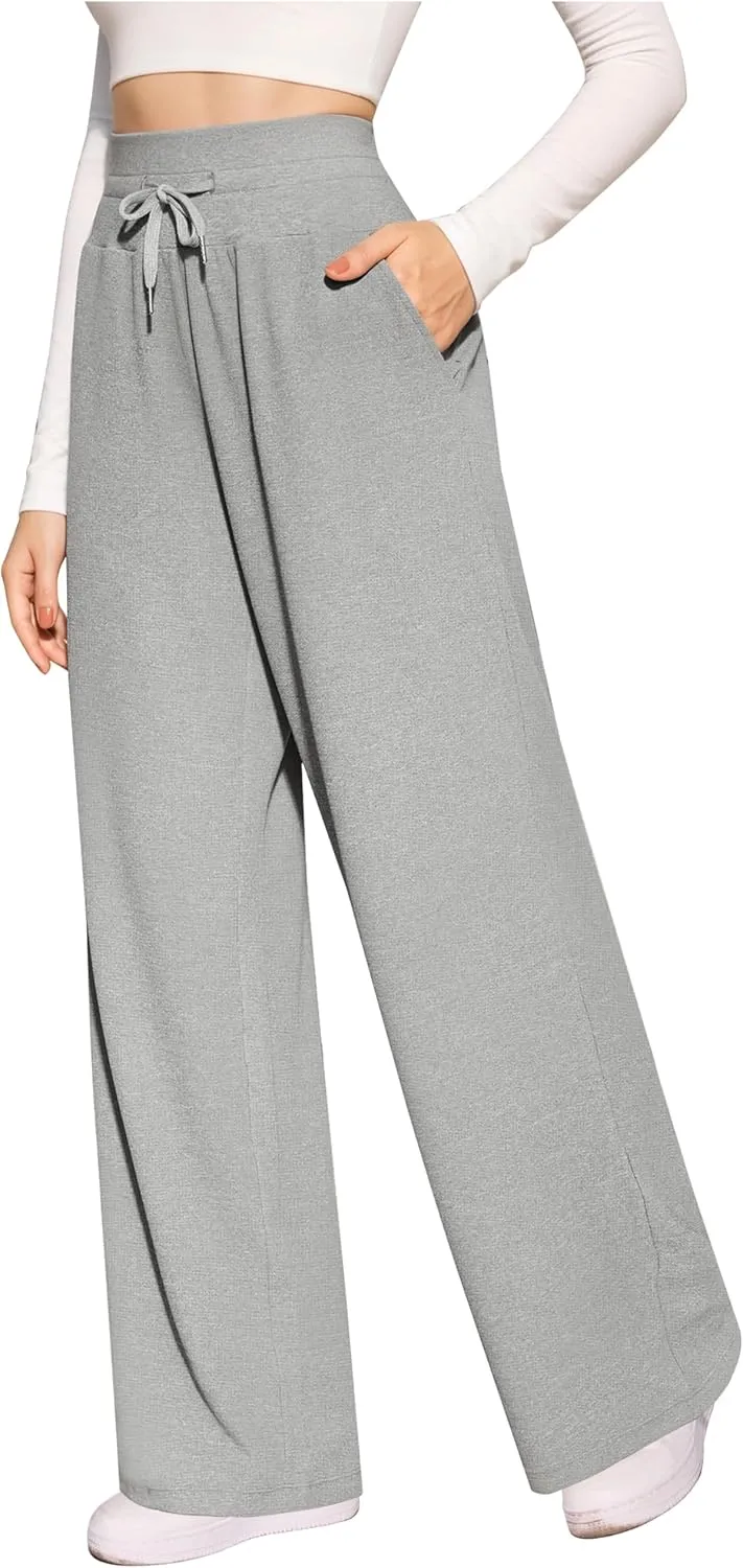 CLOZOZ Wide Leg Casual Pants for Women Trouser Pants Elastic Palazzo Pants with Adjustable Drawstring