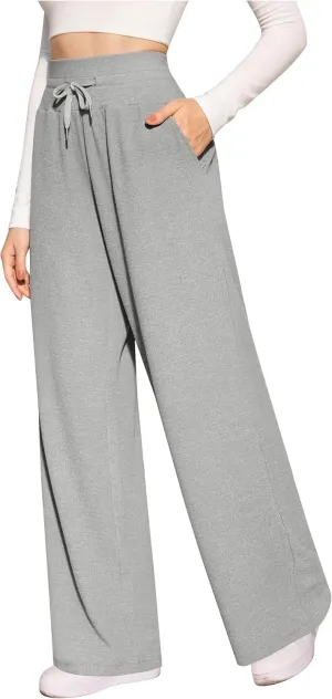 CLOZOZ Wide Leg Casual Pants for Women Trouser Pants Elastic Palazzo Pants with Adjustable Drawstring