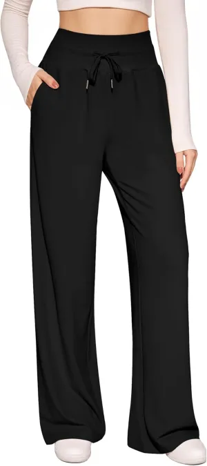 CLOZOZ Wide Leg Casual Pants for Women Trouser Pants Elastic Palazzo Pants with Adjustable Drawstring