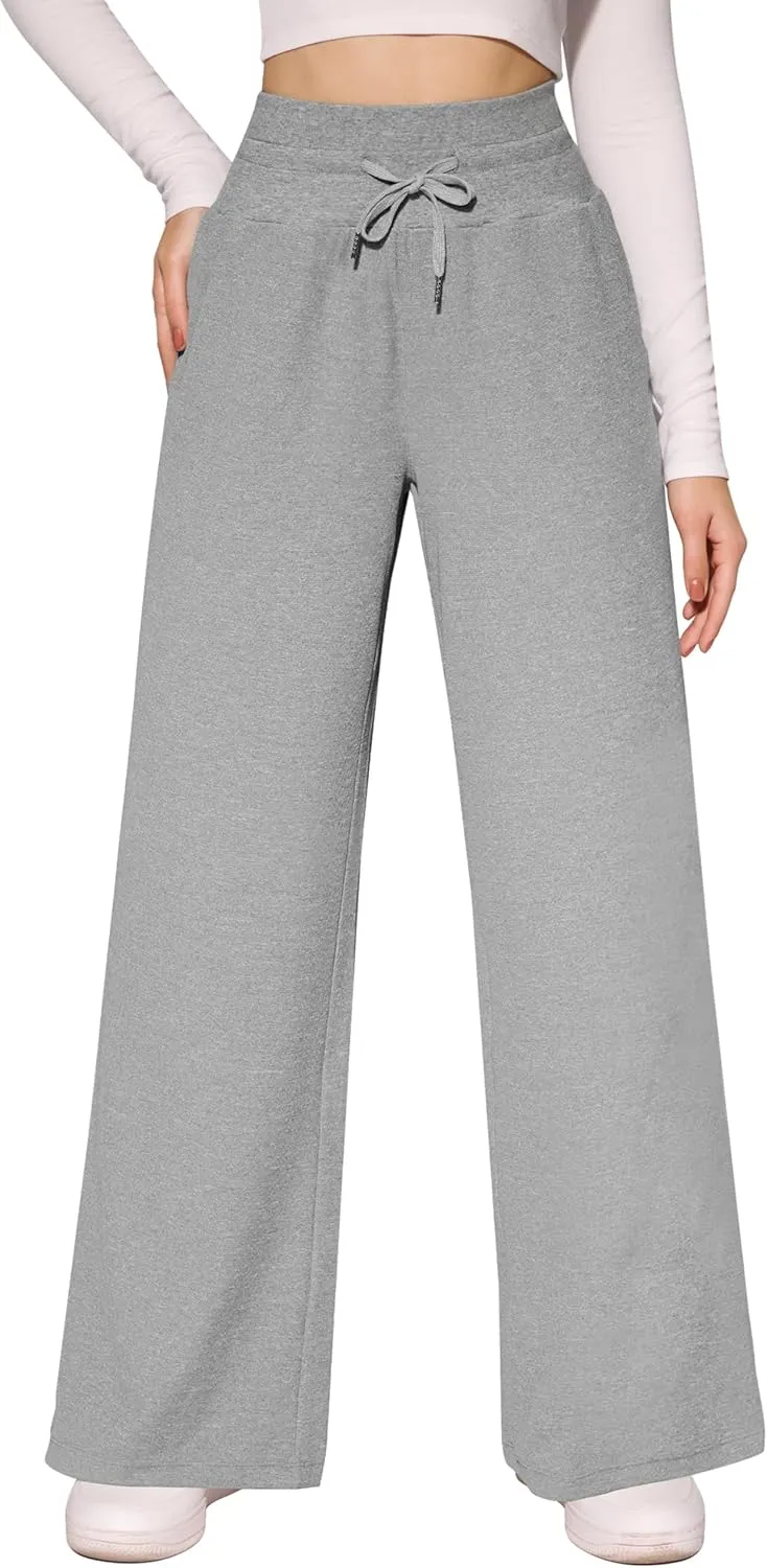CLOZOZ Wide Leg Casual Pants for Women Trouser Pants Elastic Palazzo Pants with Adjustable Drawstring