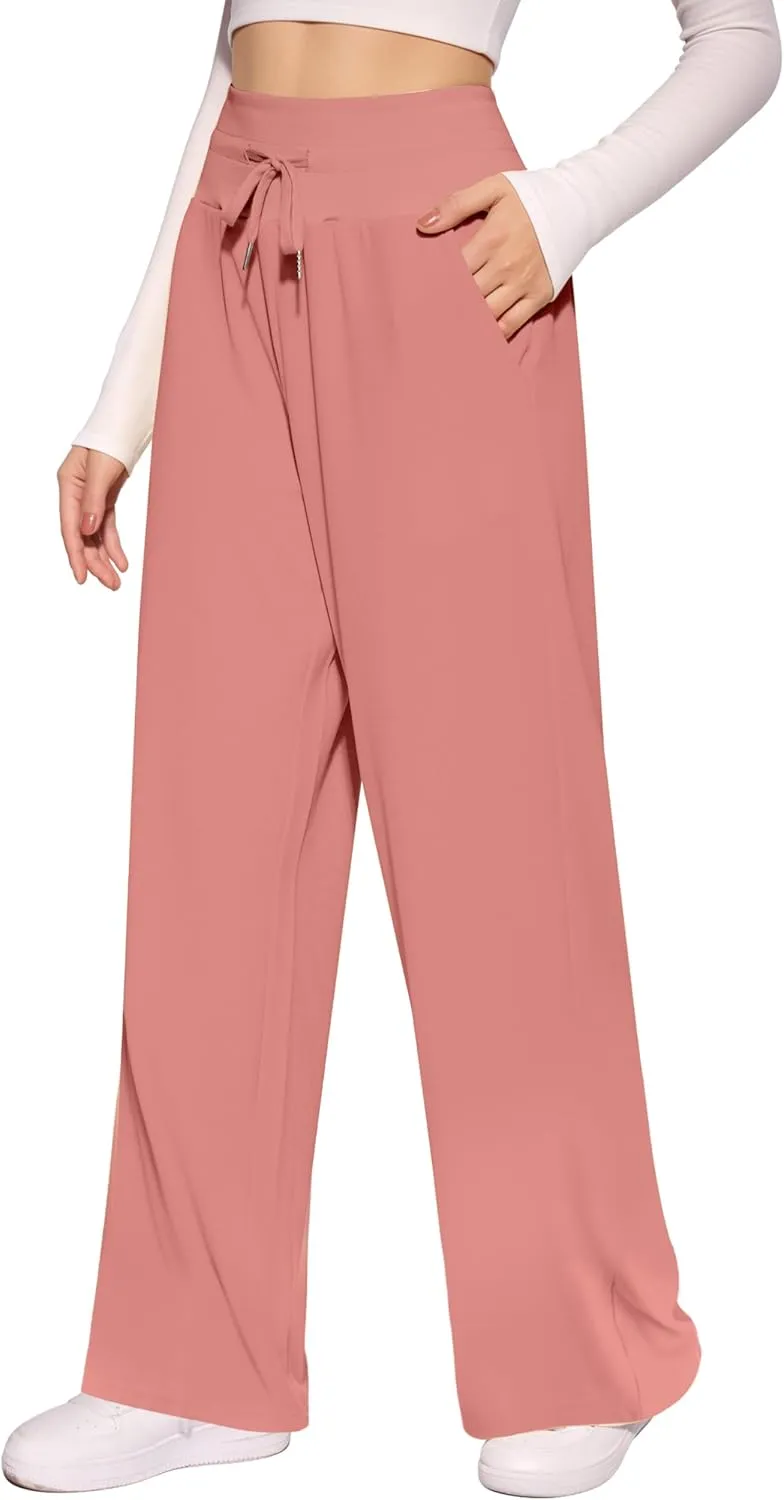CLOZOZ Wide Leg Casual Pants for Women Trouser Pants Elastic Palazzo Pants with Adjustable Drawstring