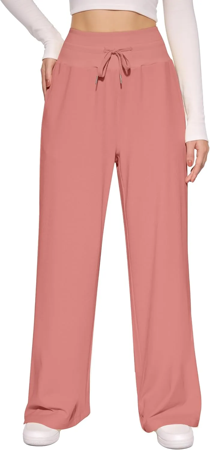 CLOZOZ Wide Leg Casual Pants for Women Trouser Pants Elastic Palazzo Pants with Adjustable Drawstring