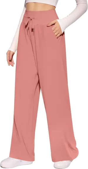 CLOZOZ Wide Leg Casual Pants for Women Trouser Pants Elastic Palazzo Pants with Adjustable Drawstring