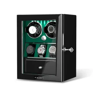 Compact 2 Watch Winders with 3 Watches Organizer Quiet Mabuchi Motor - Green