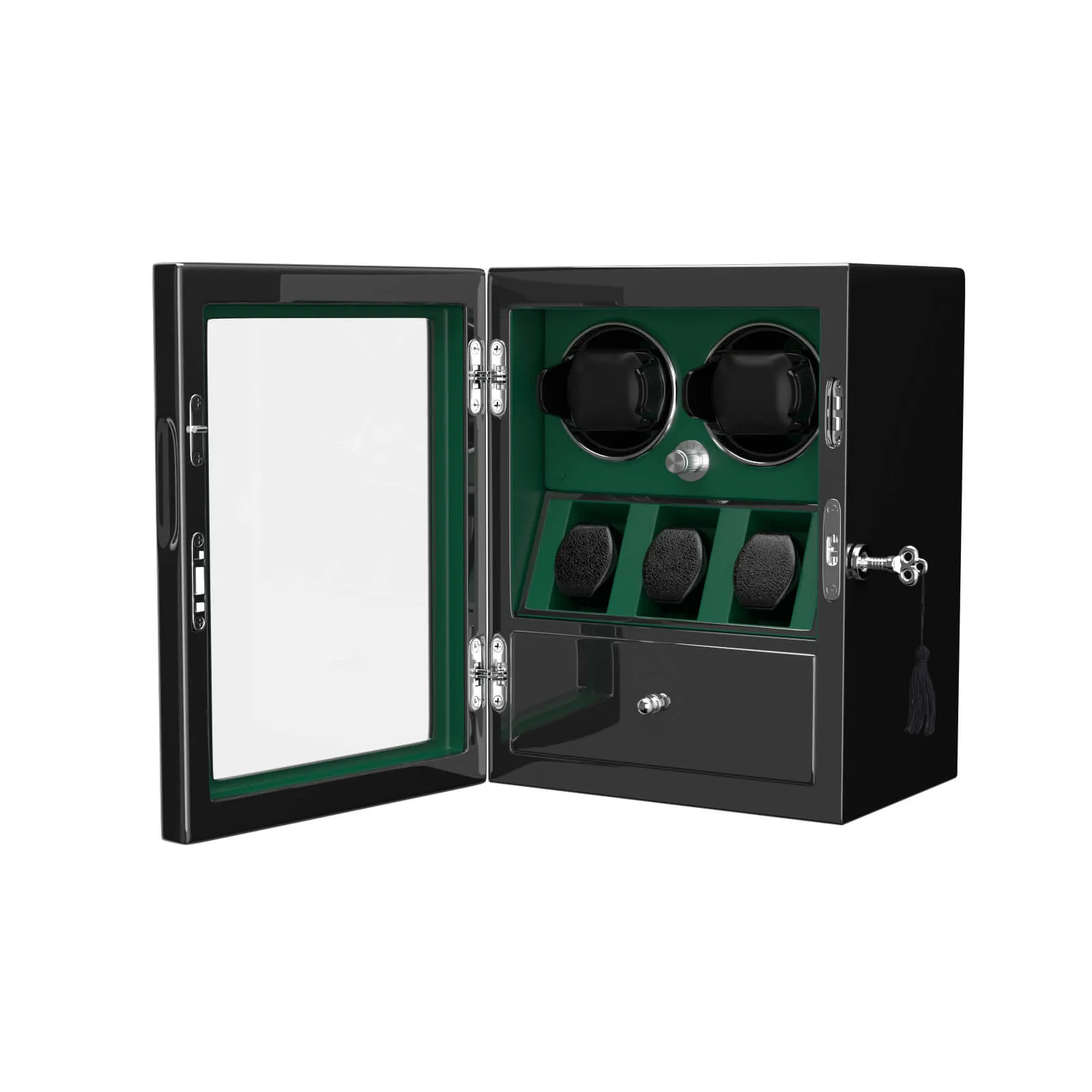 Compact 2 Watch Winders with 3 Watches Organizer Quiet Mabuchi Motor - Green