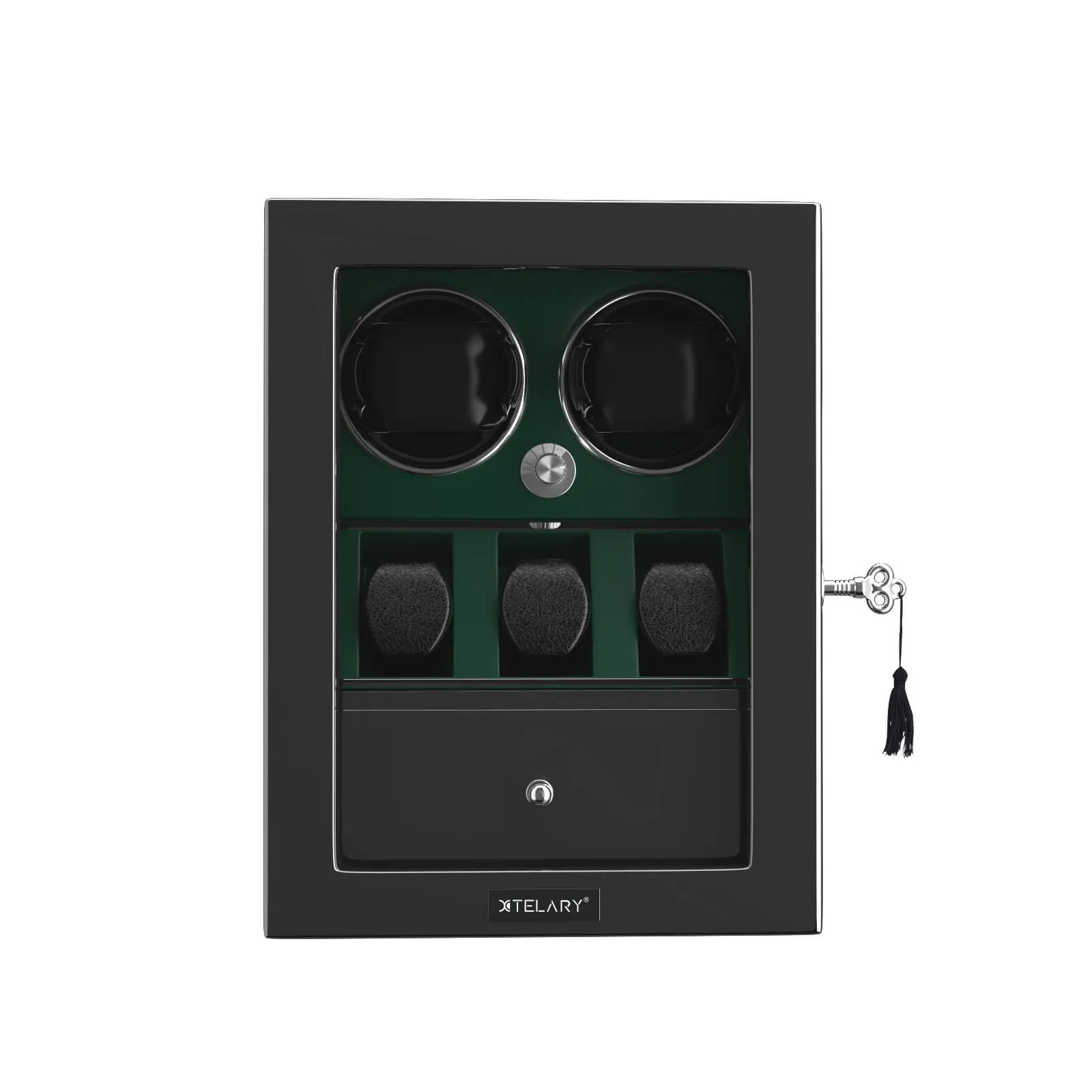 Compact 2 Watch Winders with 3 Watches Organizer Quiet Mabuchi Motor - Green