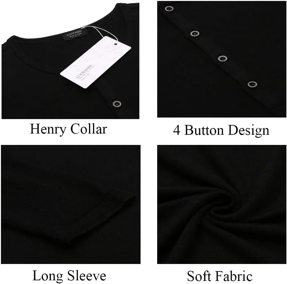 COOFANDY Men's 2Pack Slim Fit Henley Shirts Long Sleeve Lightweight Fashion Casual Cotton Basic T Shirts
