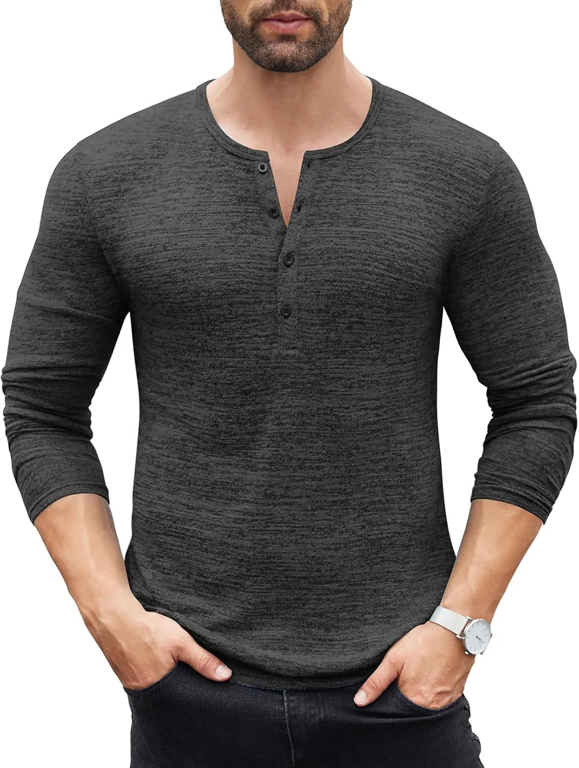 COOFANDY Men's 2Pack Slim Fit Henley Shirts Long Sleeve Lightweight Fashion Casual Cotton Basic T Shirts