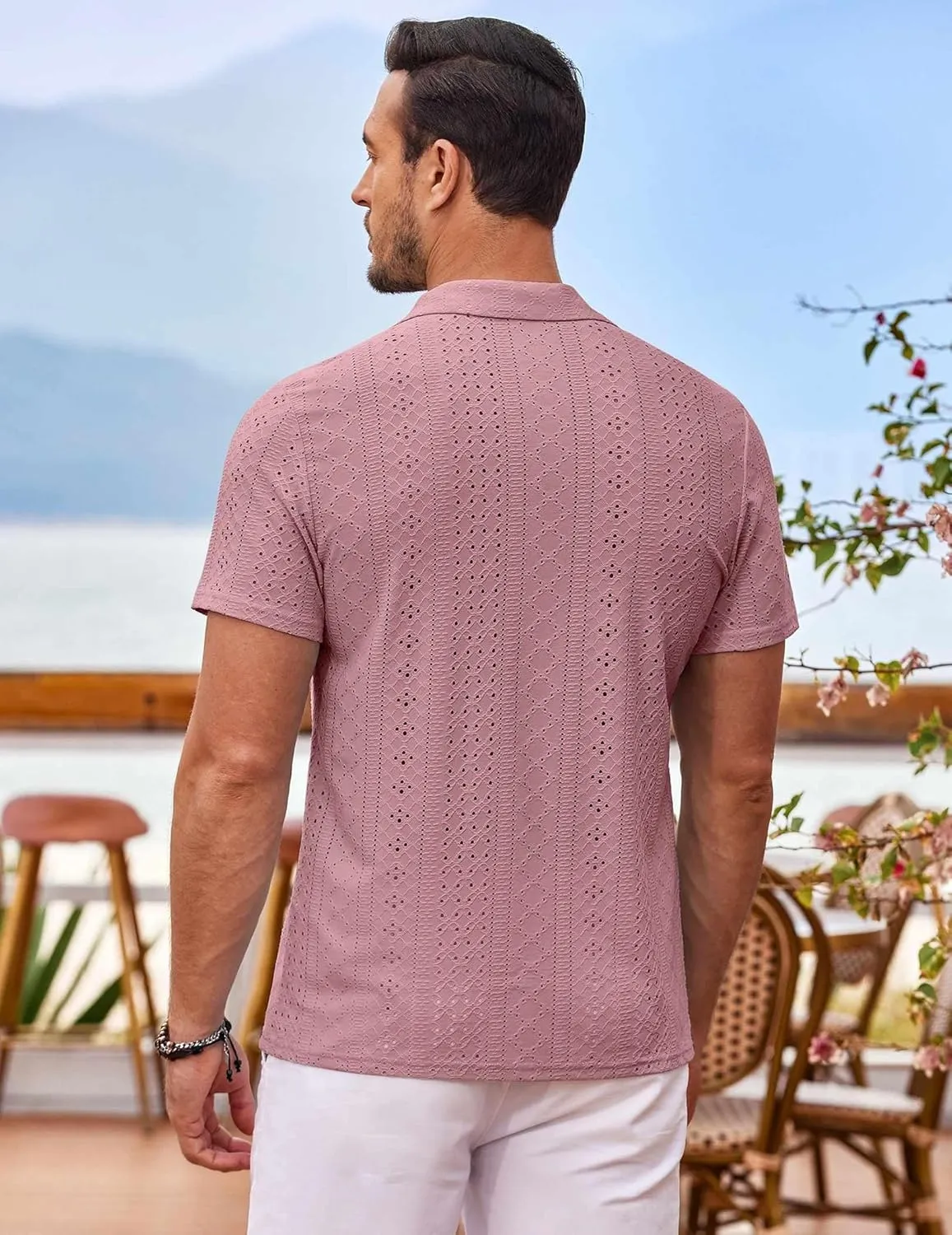 COOFANDY Mens Beach Shirt Short Sleeve Button Down Shirts Casual Cuban Collared Summer Vacation Tropical Shirts