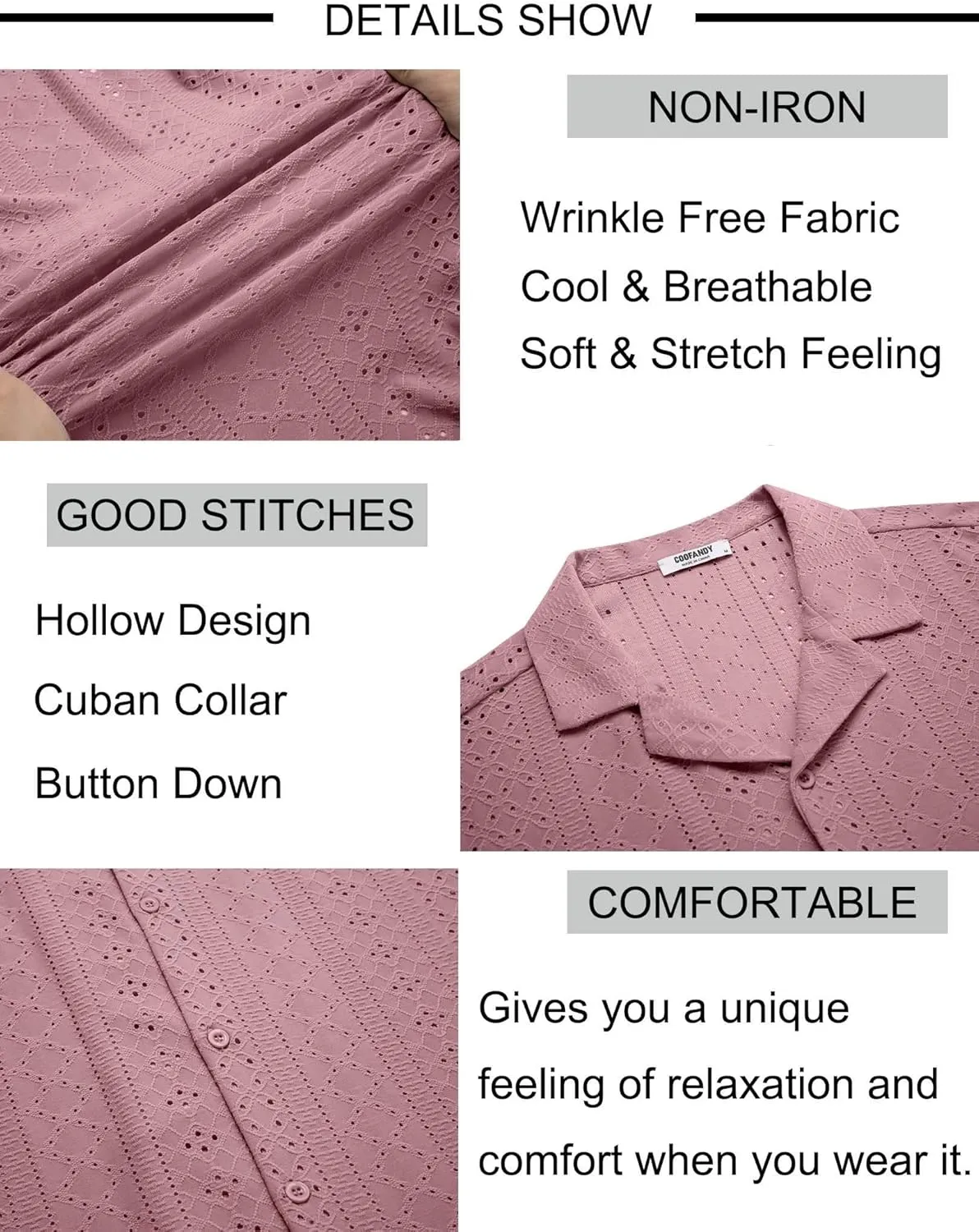 COOFANDY Mens Beach Shirt Short Sleeve Button Down Shirts Casual Cuban Collared Summer Vacation Tropical Shirts