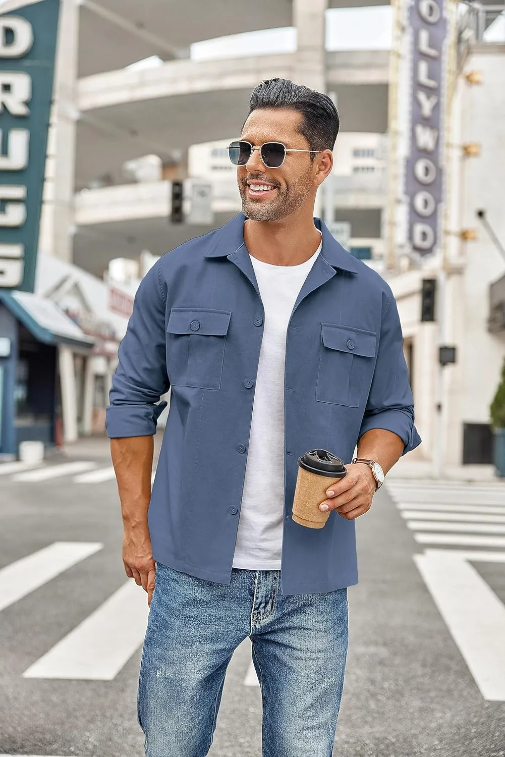 COOFANDY Men's Casual Shirt Jacket Long Sleeve Button Down Overshirt Lightweight Shacket with Pockets