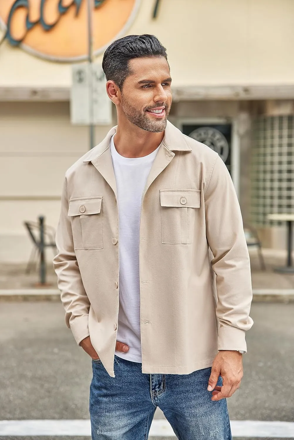 COOFANDY Men's Casual Shirt Jacket Long Sleeve Button Down Overshirt Lightweight Shacket with Pockets