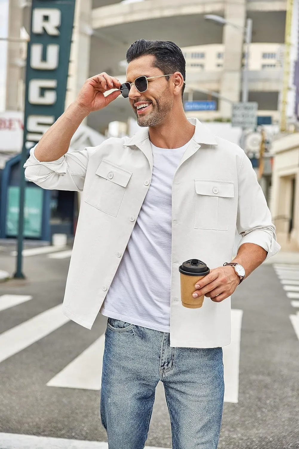 COOFANDY Men's Casual Shirt Jacket Long Sleeve Button Down Overshirt Lightweight Shacket with Pockets