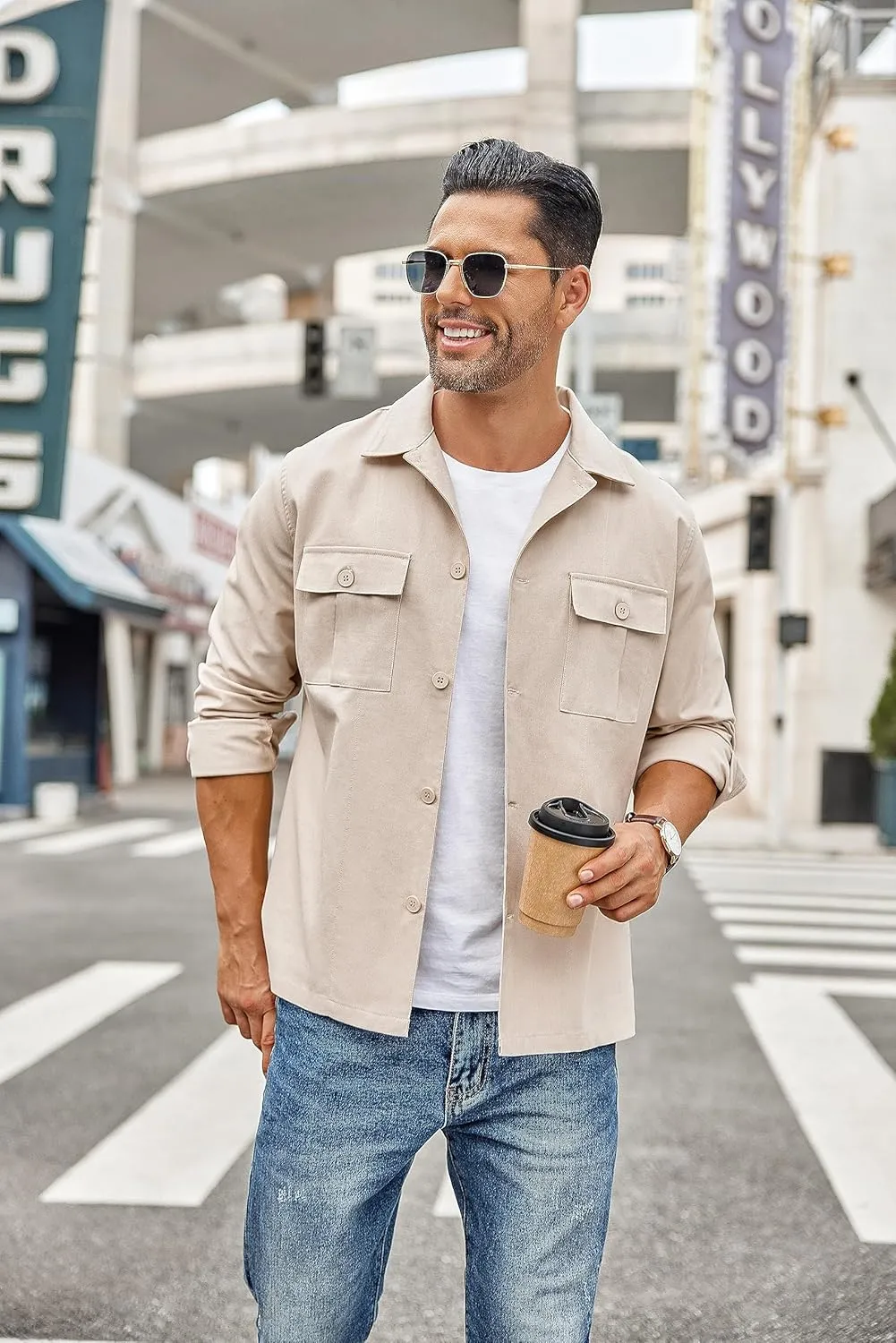 COOFANDY Men's Casual Shirt Jacket Long Sleeve Button Down Overshirt Lightweight Shacket with Pockets