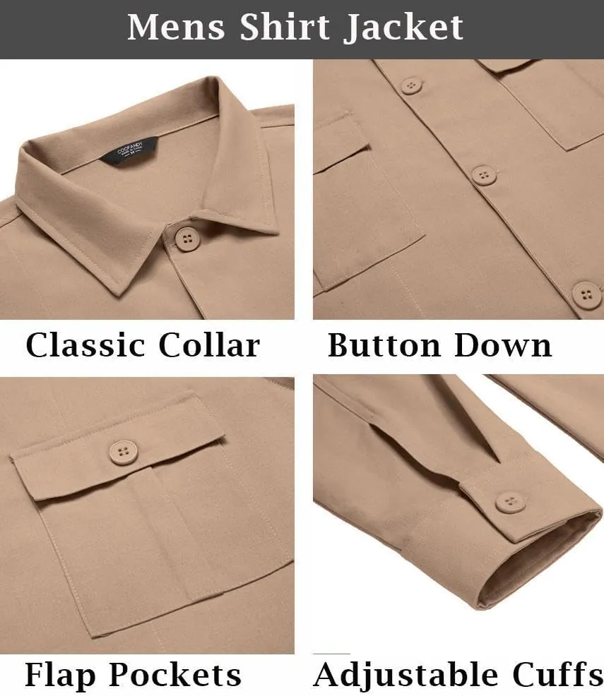 COOFANDY Men's Casual Shirt Jacket Long Sleeve Button Down Overshirt Lightweight Shacket with Pockets