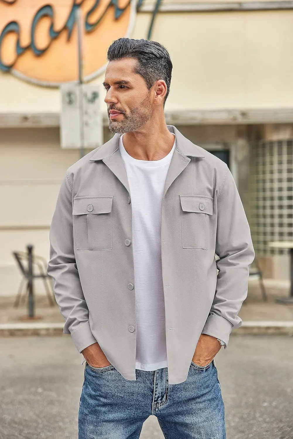 COOFANDY Men's Casual Shirt Jacket Long Sleeve Button Down Overshirt Lightweight Shacket with Pockets