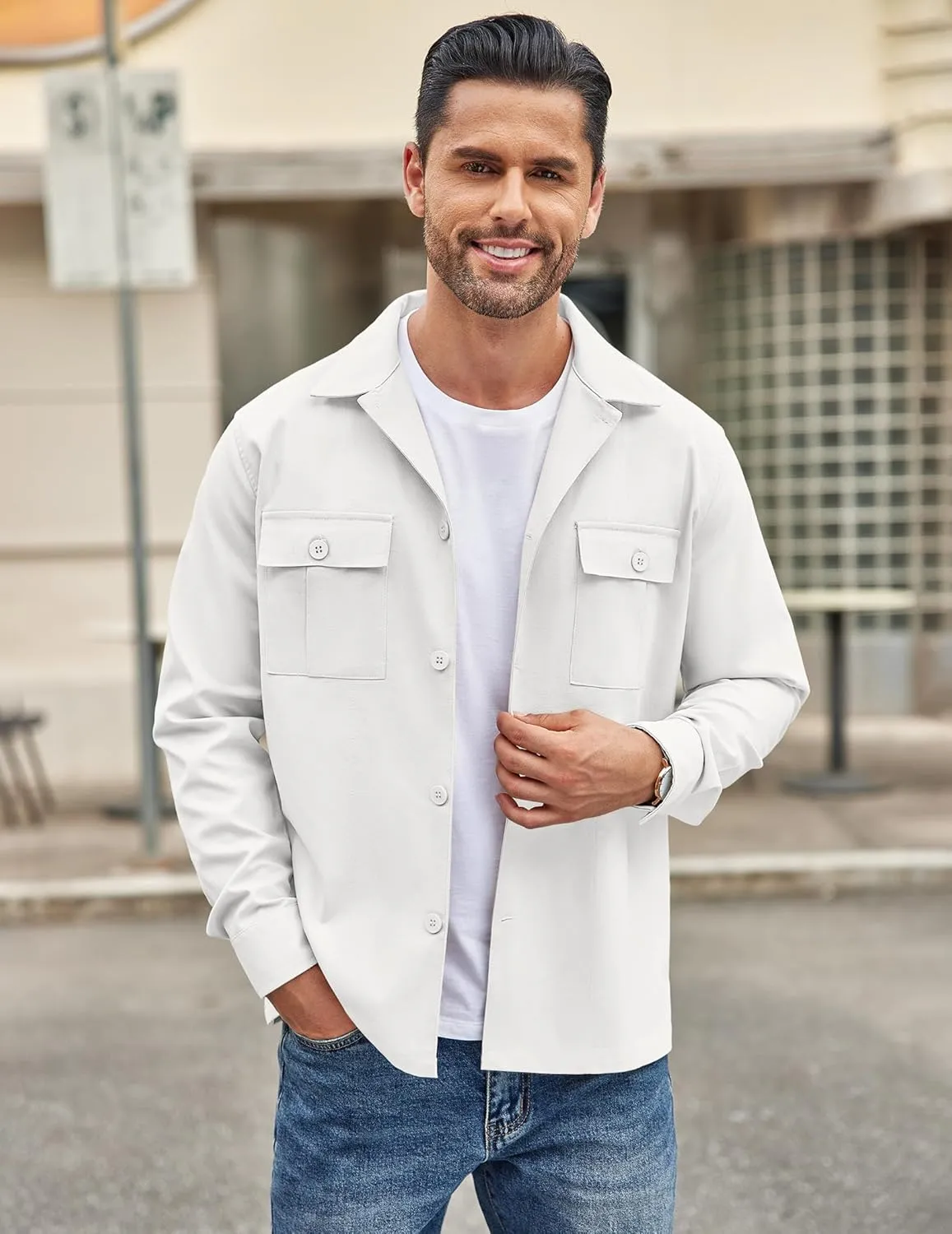 COOFANDY Men's Casual Shirt Jacket Long Sleeve Button Down Overshirt Lightweight Shacket with Pockets