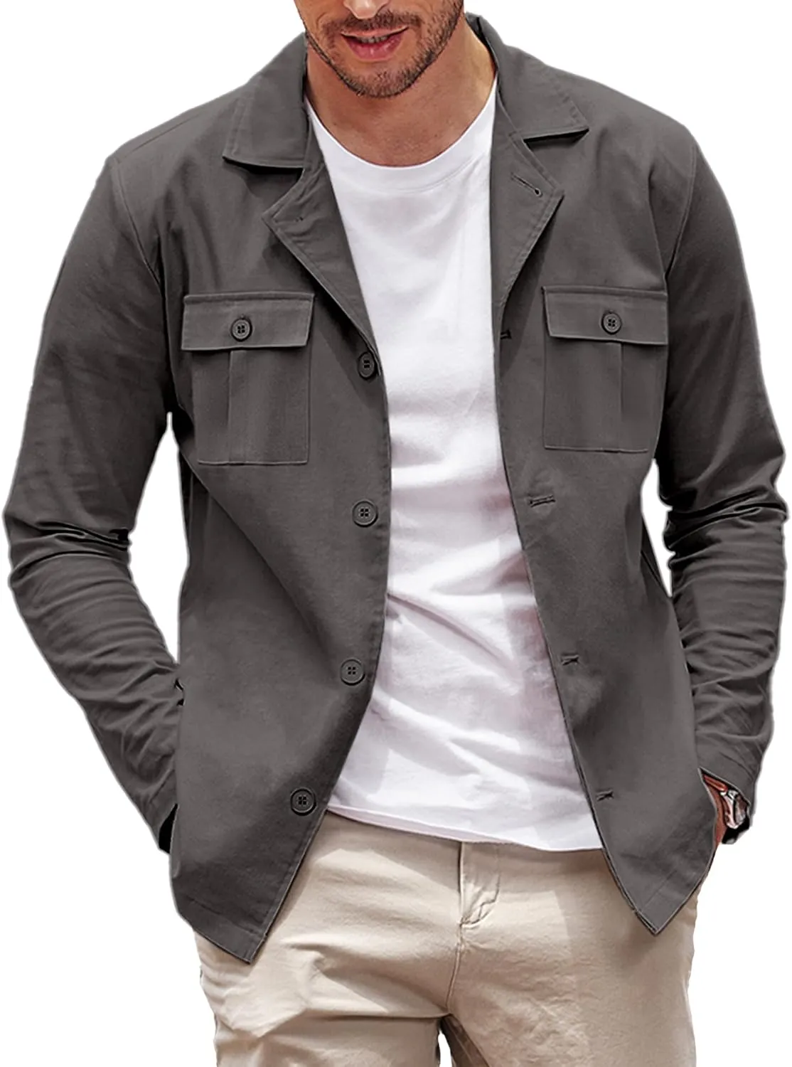 COOFANDY Men's Casual Shirt Jacket Long Sleeve Button Down Overshirt Lightweight Shacket with Pockets
