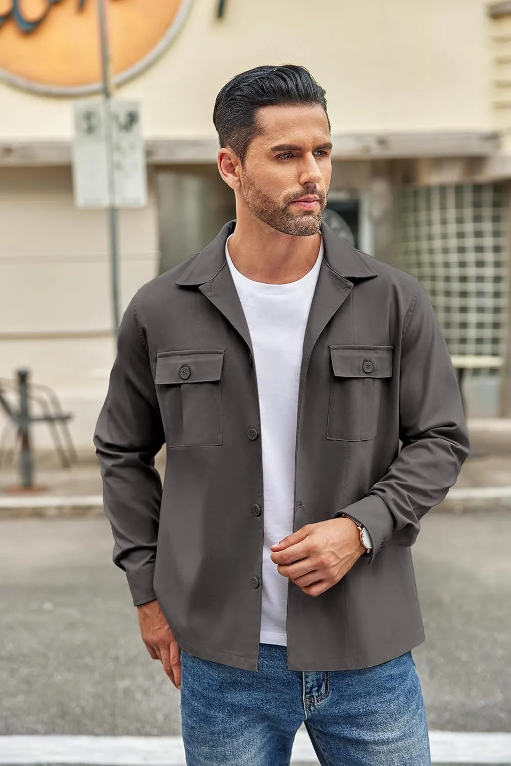 COOFANDY Men's Casual Shirt Jacket Long Sleeve Button Down Overshirt Lightweight Shacket with Pockets