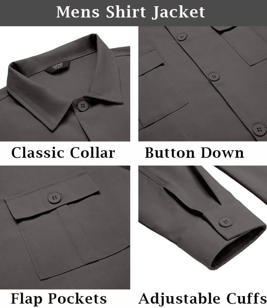 COOFANDY Men's Casual Shirt Jacket Long Sleeve Button Down Overshirt Lightweight Shacket with Pockets