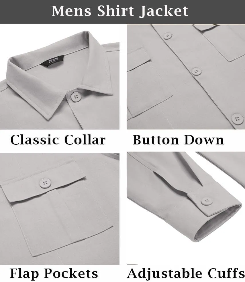 COOFANDY Men's Casual Shirt Jacket Long Sleeve Button Down Overshirt Lightweight Shacket with Pockets