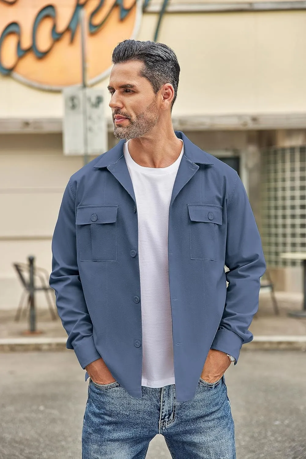 COOFANDY Men's Casual Shirt Jacket Long Sleeve Button Down Overshirt Lightweight Shacket with Pockets