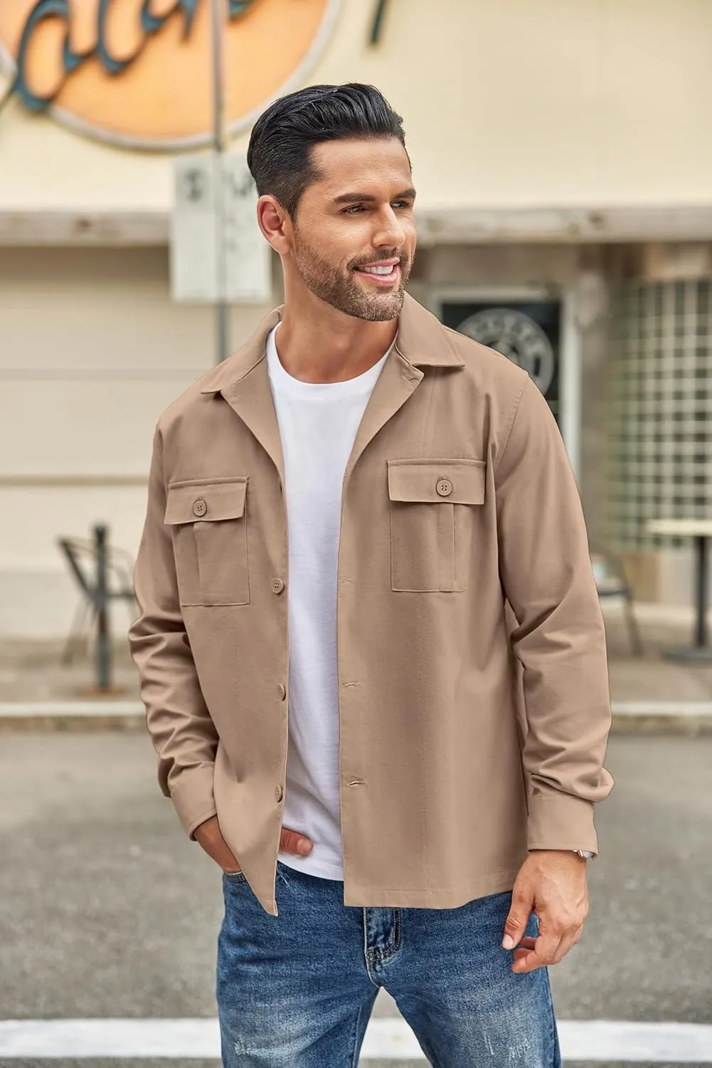 COOFANDY Men's Casual Shirt Jacket Long Sleeve Button Down Overshirt Lightweight Shacket with Pockets