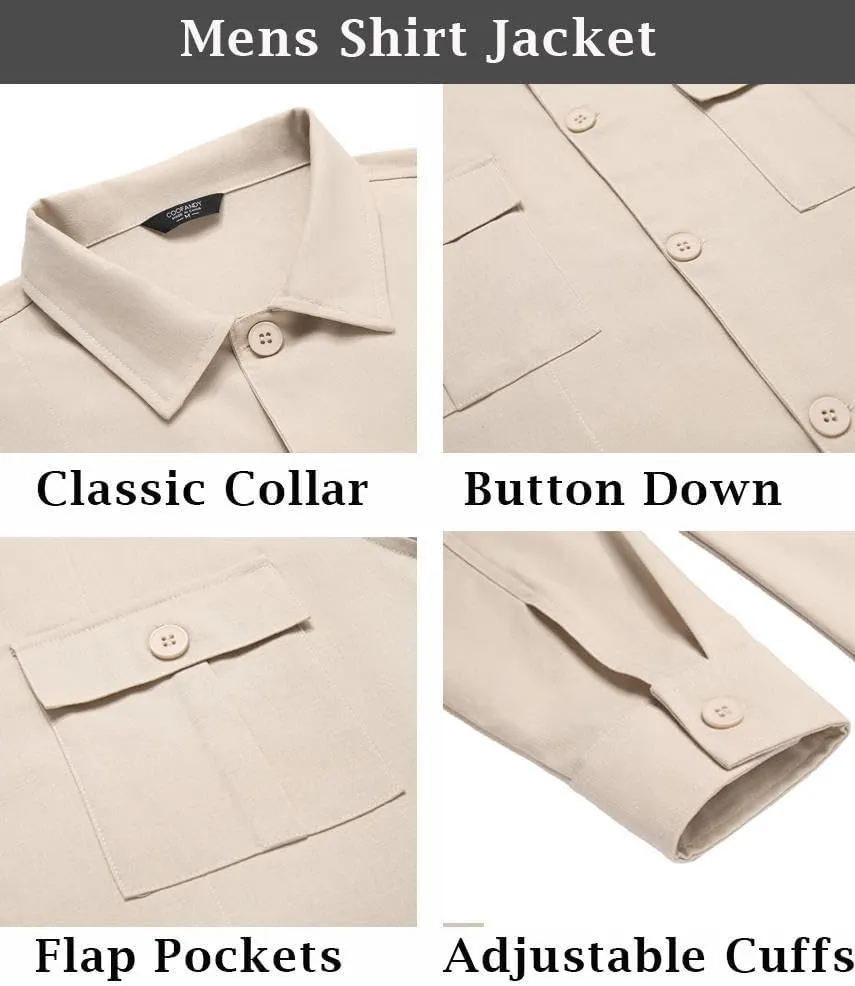COOFANDY Men's Casual Shirt Jacket Long Sleeve Button Down Overshirt Lightweight Shacket with Pockets