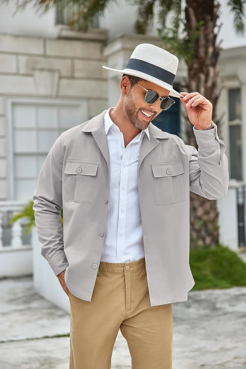 COOFANDY Men's Casual Shirt Jacket Long Sleeve Button Down Overshirt Lightweight Shacket with Pockets