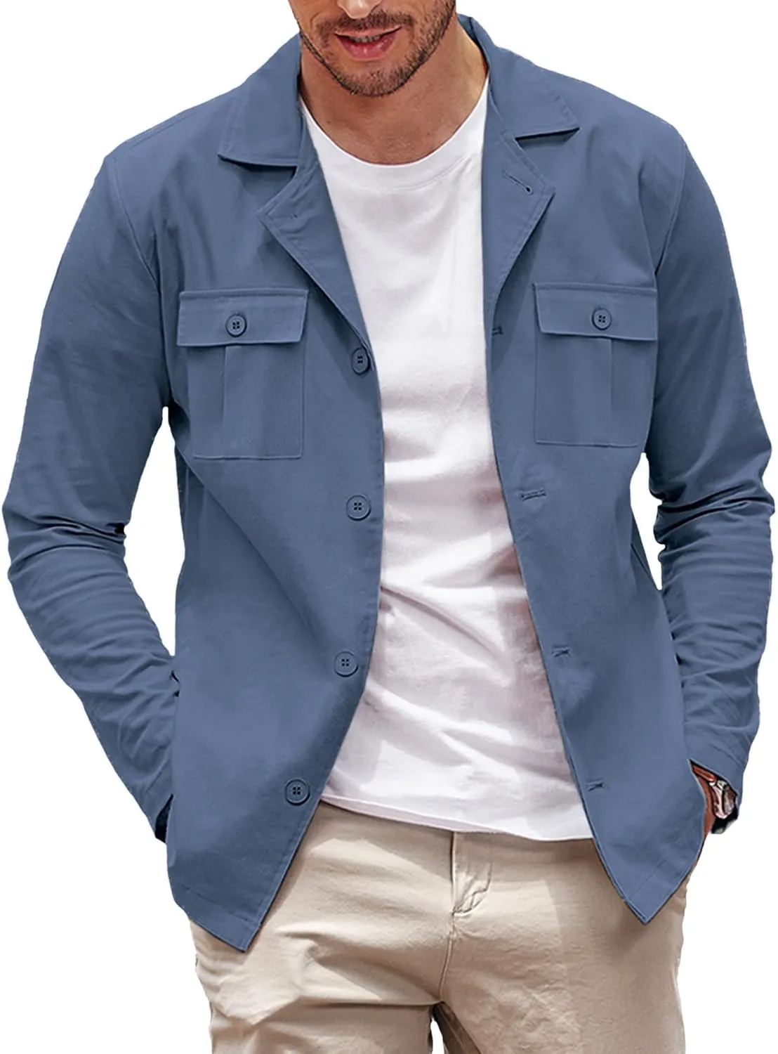 COOFANDY Men's Casual Shirt Jacket Long Sleeve Button Down Overshirt Lightweight Shacket with Pockets